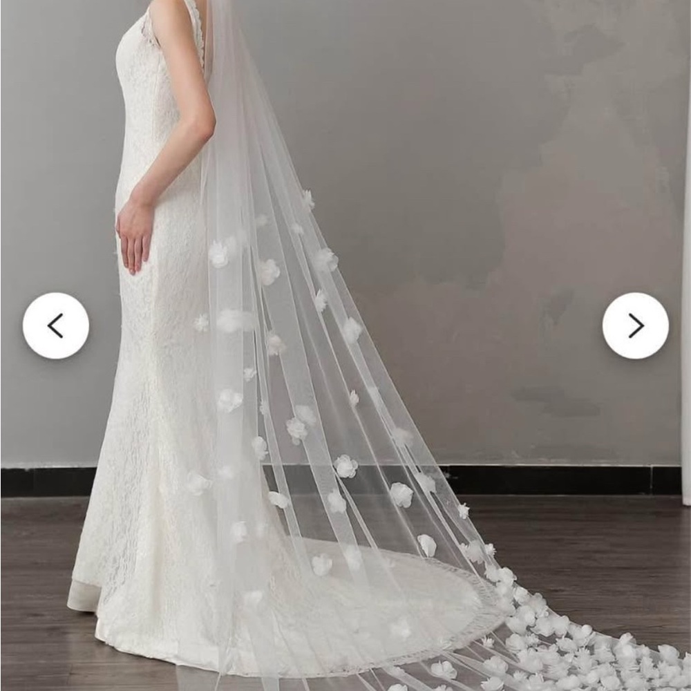 Elegant White Lace Wedding Dress with Floral Veil